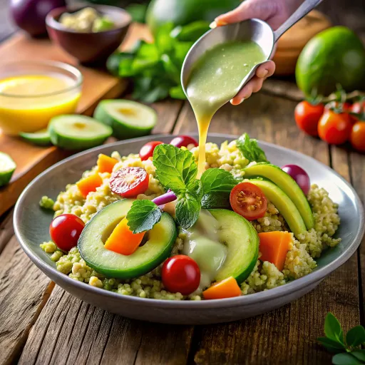 Salad Quinoa Pelangi dengan Saus Alpukat